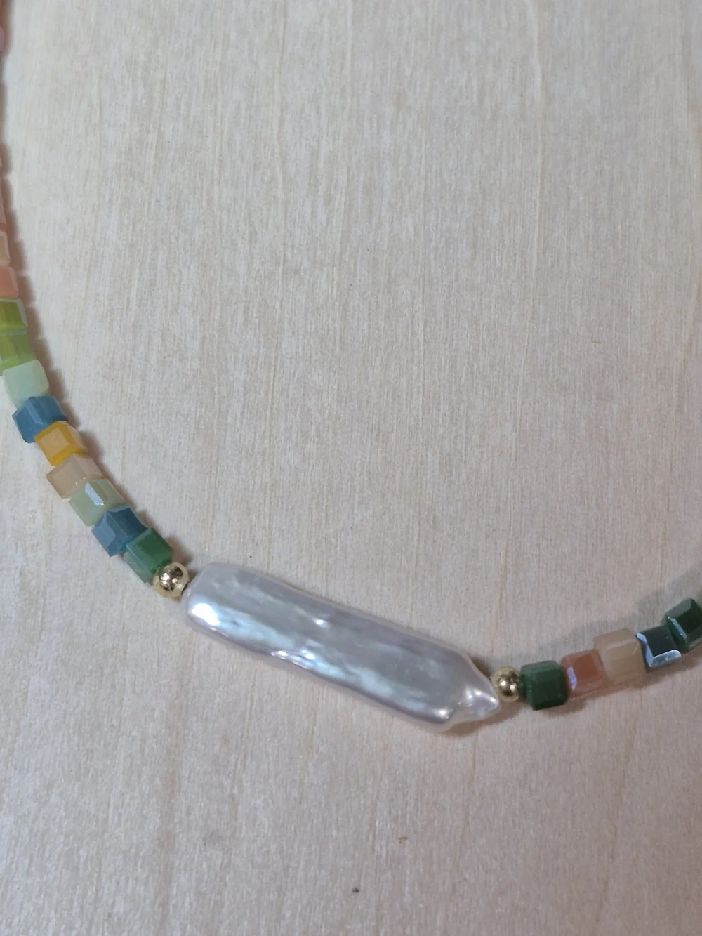 🎉🎉NEW🎉🎉 BEAUTIFUL!! Freshwater Chopstick Pearl & TOURMALINE Mini Cube Neckla